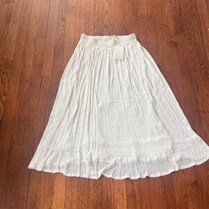 Ulla Johnson White Pleated Eyelet Midi Skirt